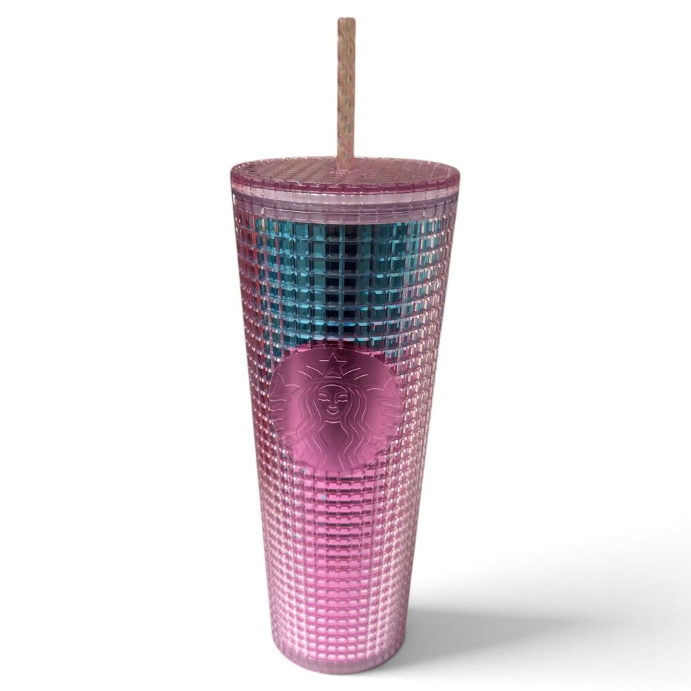 Starbucks Pink Grid Studded Tumbler 24oz Cold Cup with Lid & Straw New